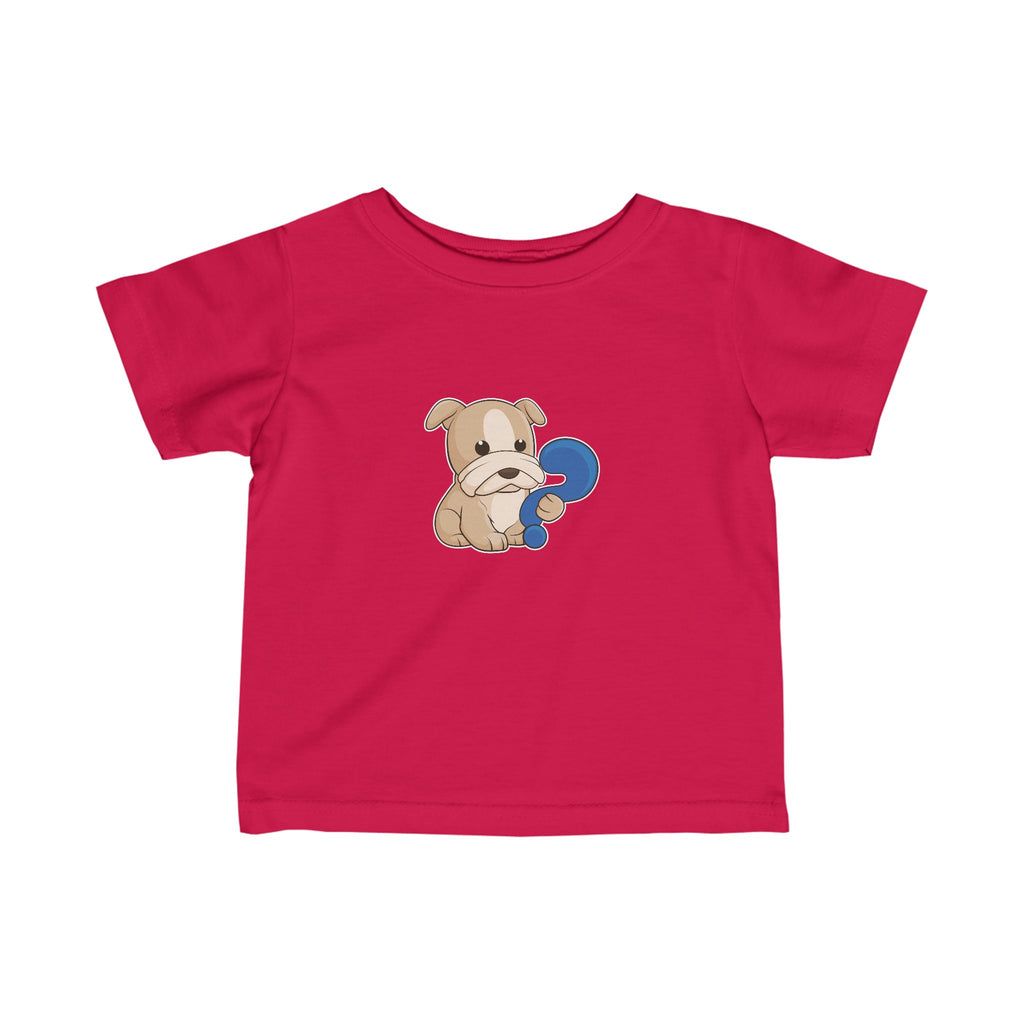 A short-sleeve red shirt with a picture of a dog.