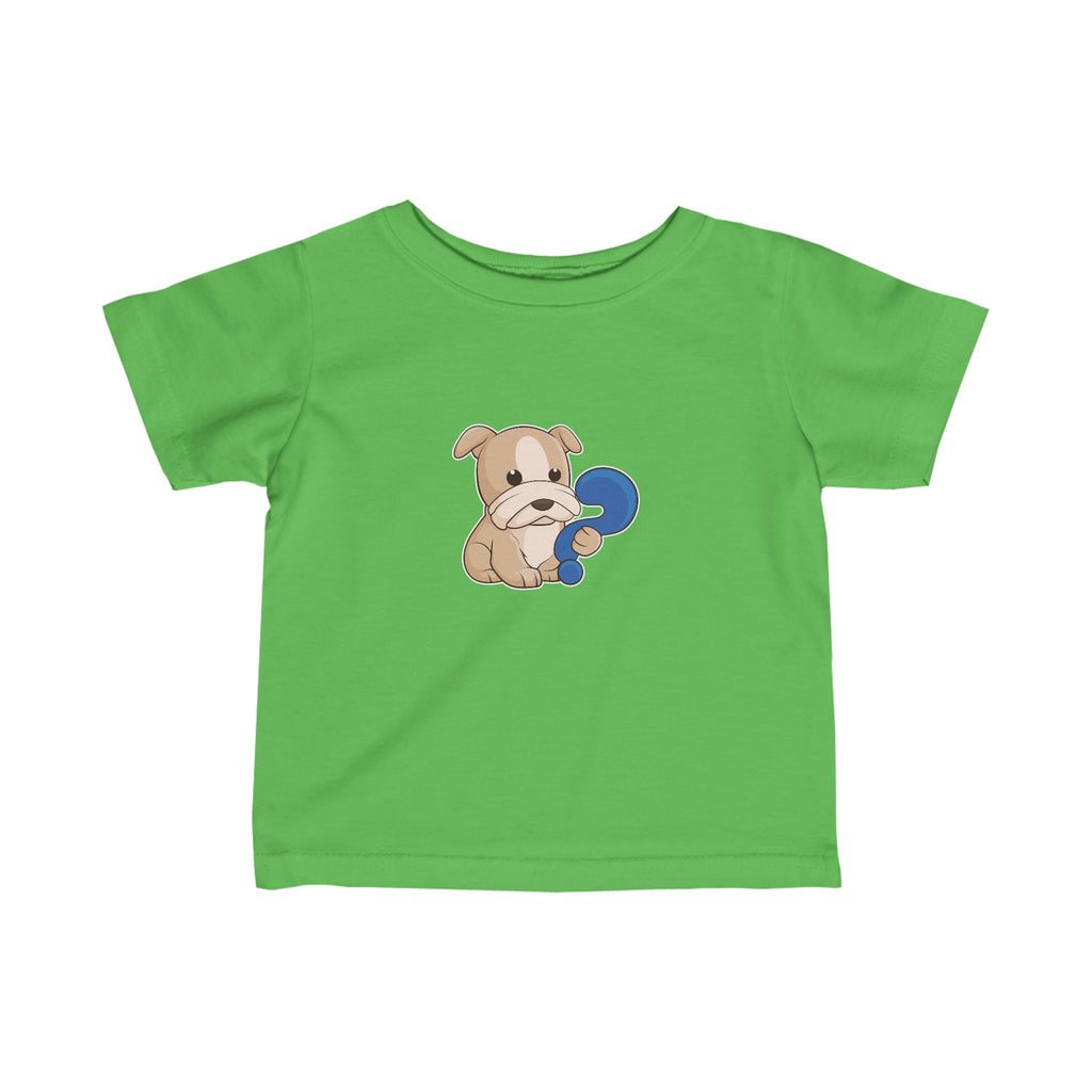 A short-sleeve green shirt with a picture of a dog.