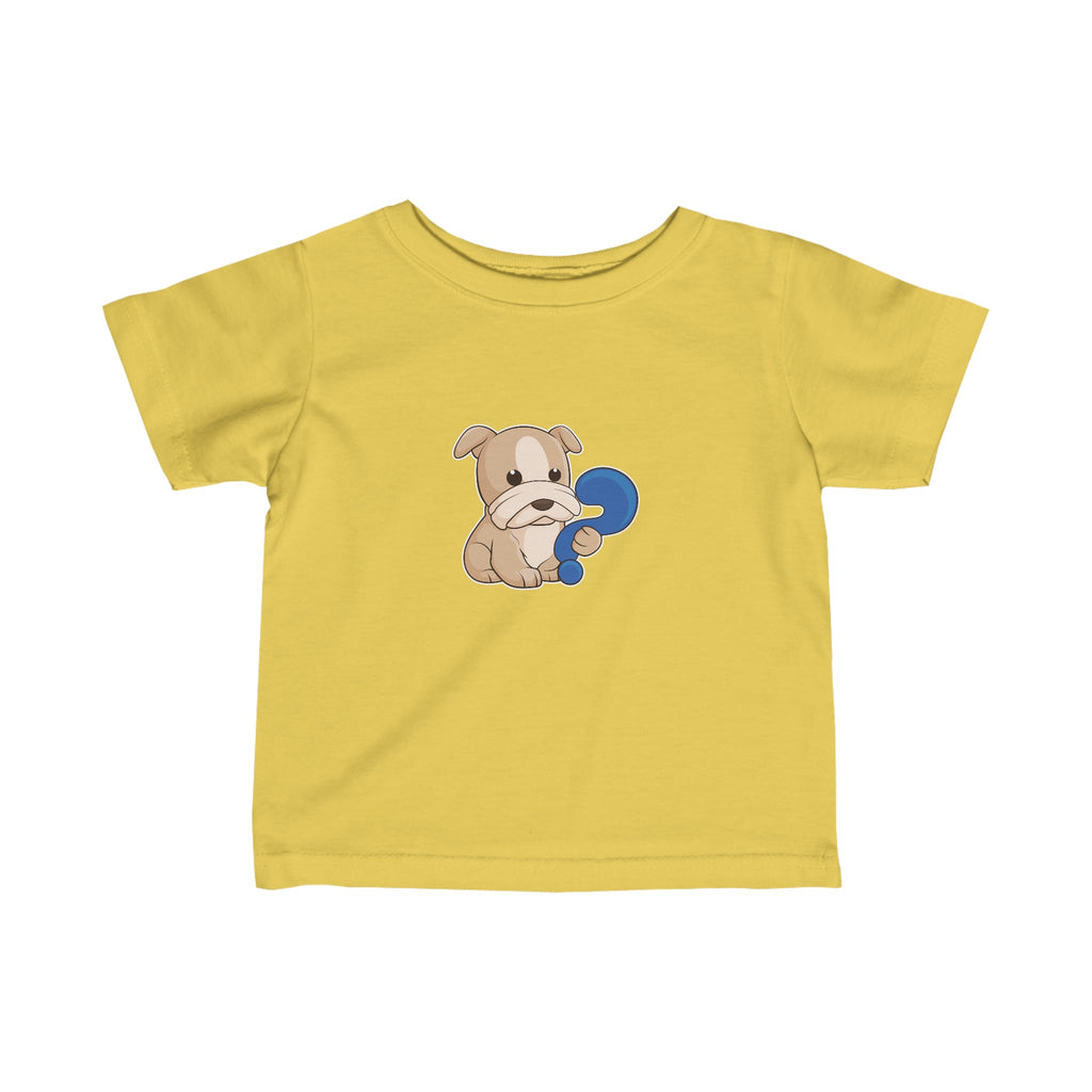 A short-sleeve yellow shirt with a picture of a dog.