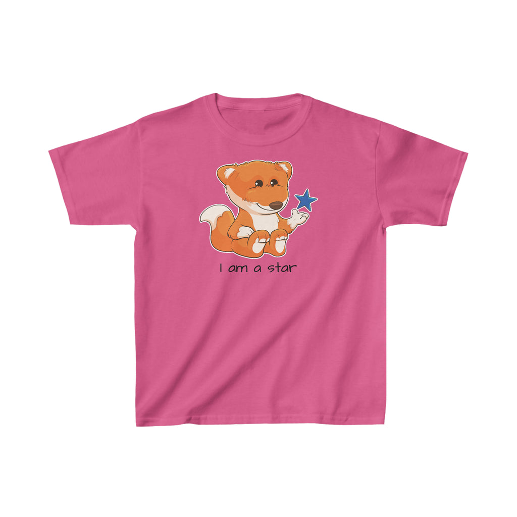 A short-sleeve pink shirt with a picture of a fox that says I am a star.