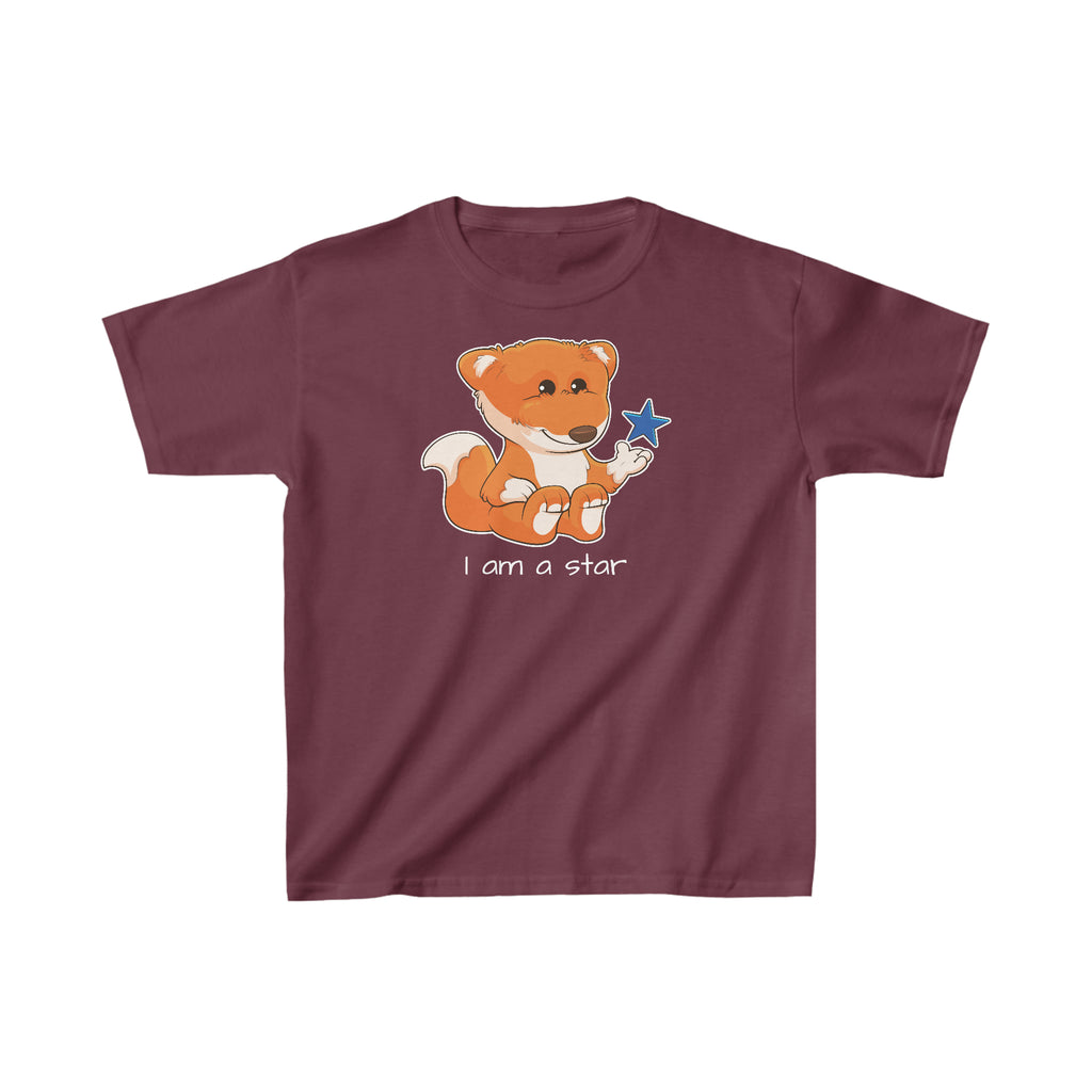 A short-sleeve maroon shirt with a picture of a fox that says I am a star.