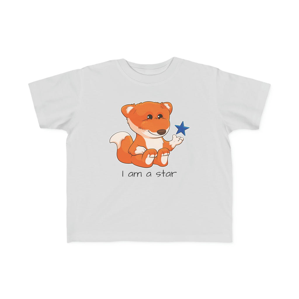A short-sleeve grey shirt with a picture of a fox that says I am a star.