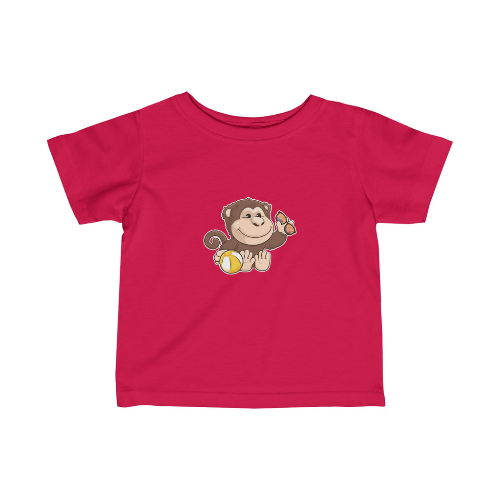 A short-sleeve red shirt with a picture of a monkey.