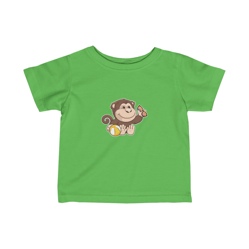 A short-sleeve green shirt with a picture of a monkey.