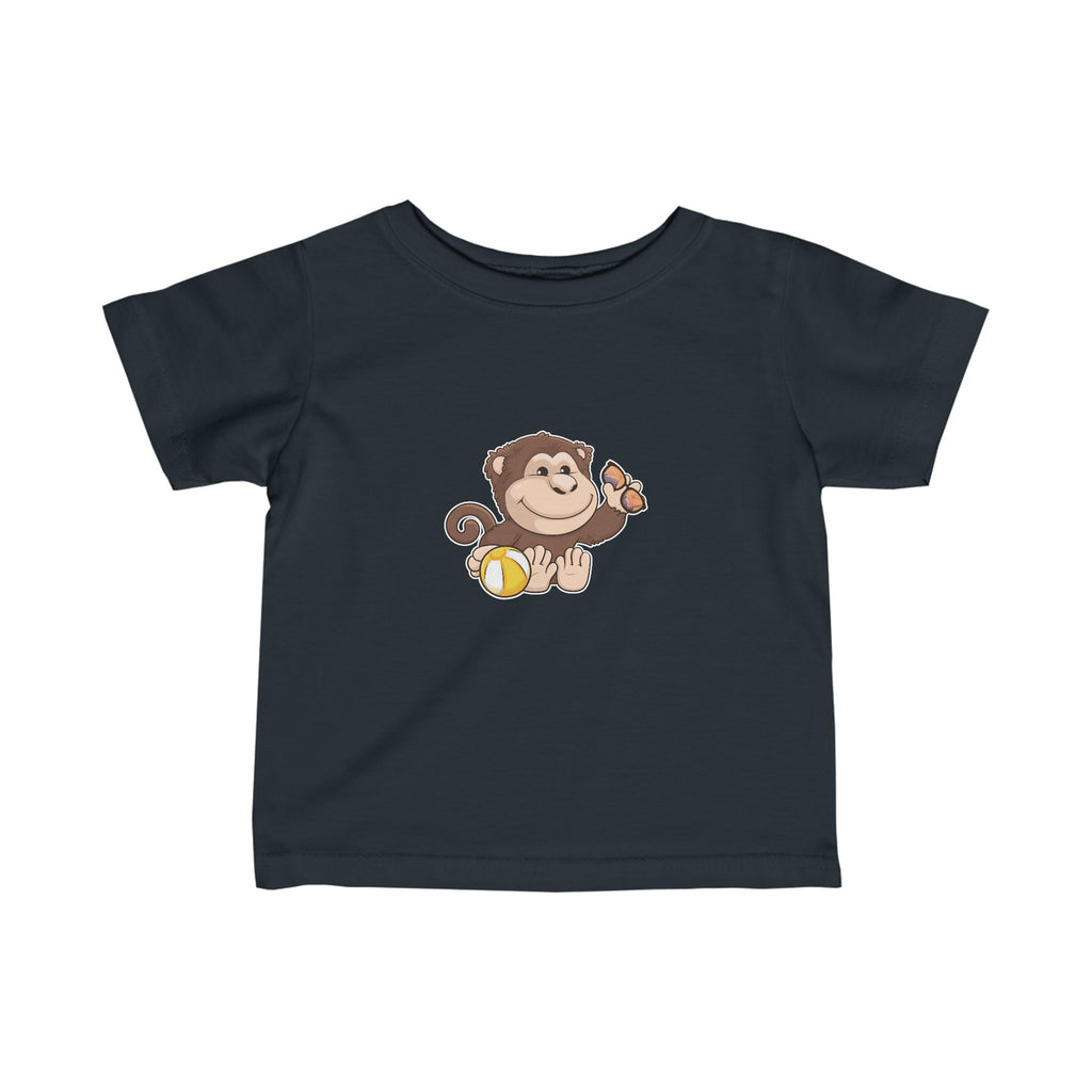 A short-sleeve black shirt with a picture of a monkey.