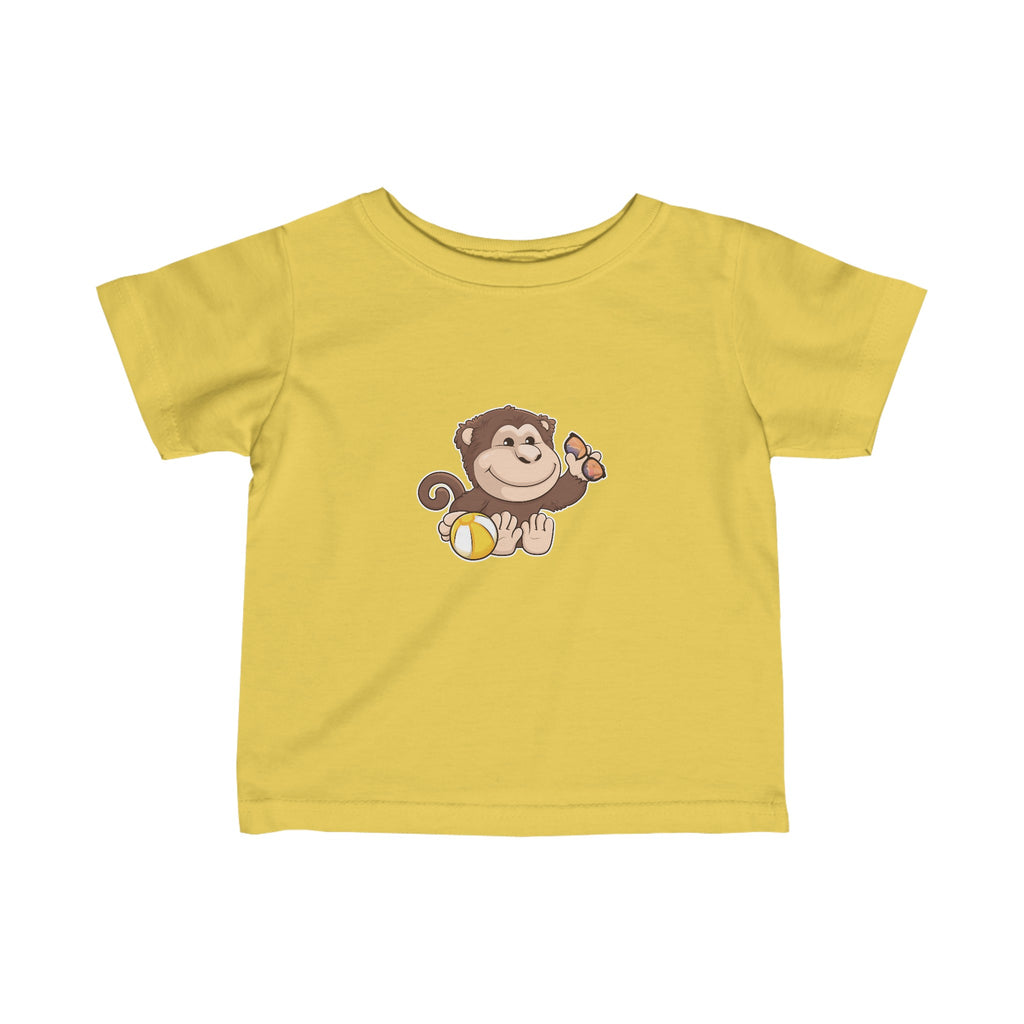 A short-sleeve yellow shirt with a picture of a monkey.