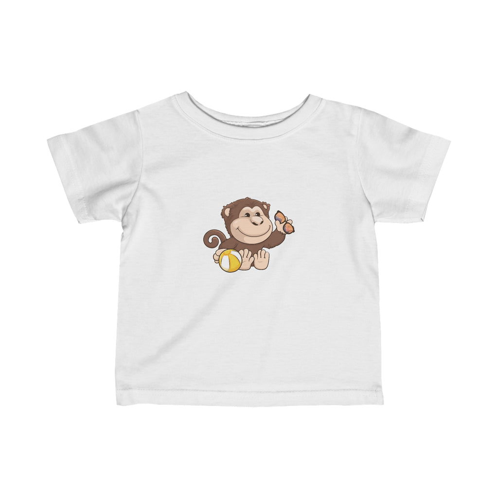 A short-sleeve white shirt with a picture of a monkey.