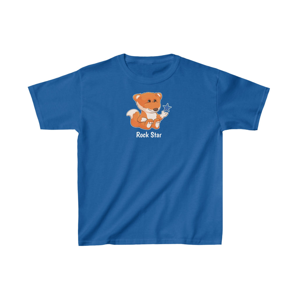 A short-sleeve royal blue shirt with a picture of a fox that says Rock Star.