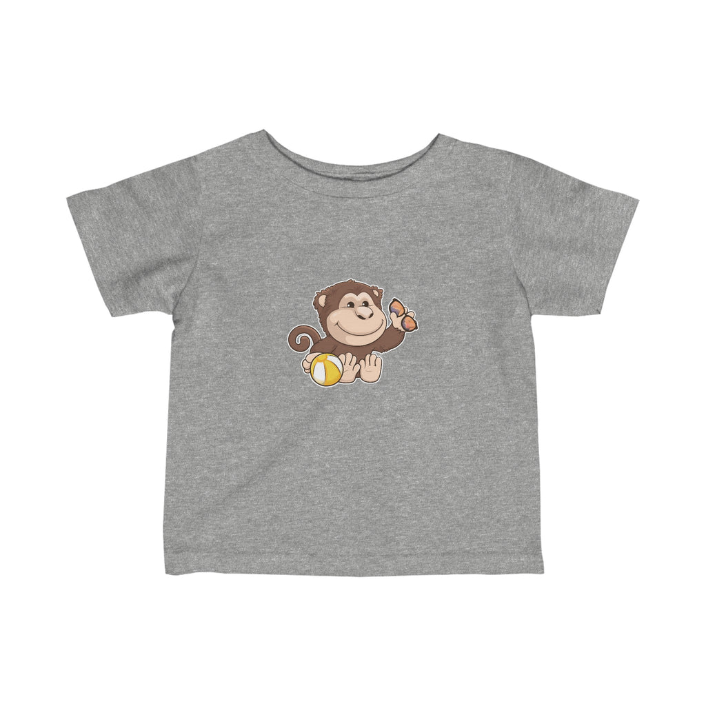A short-sleeve heather grey shirt with a picture of a monkey.