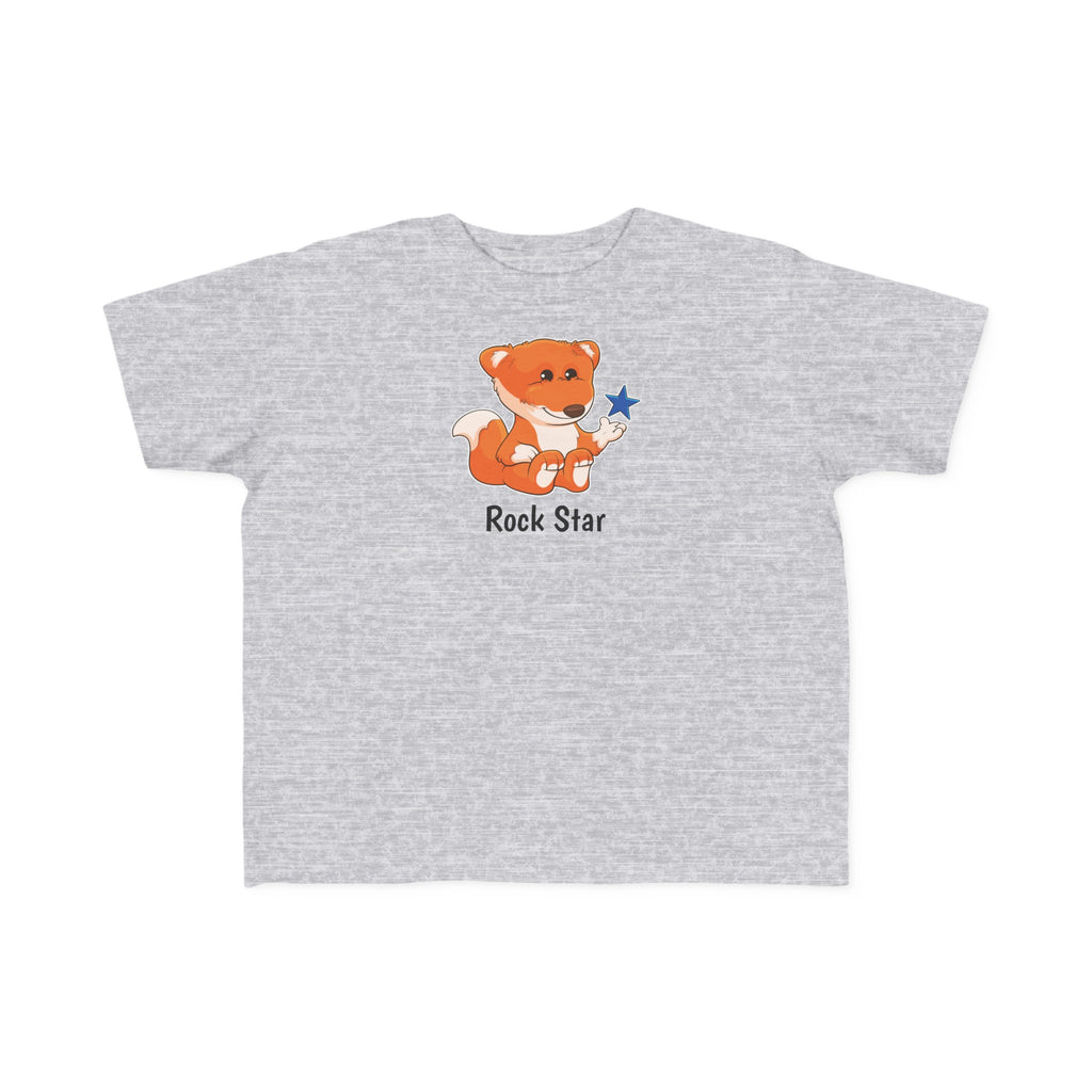 A short-sleeve heather grey shirt with a picture of a fox that says Rock Star.
