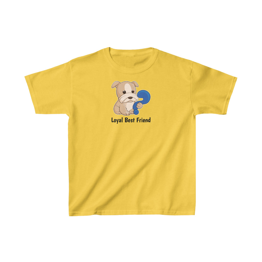 A short-sleeve yellow shirt with a picture of a dog that says Loyal Best Friend.