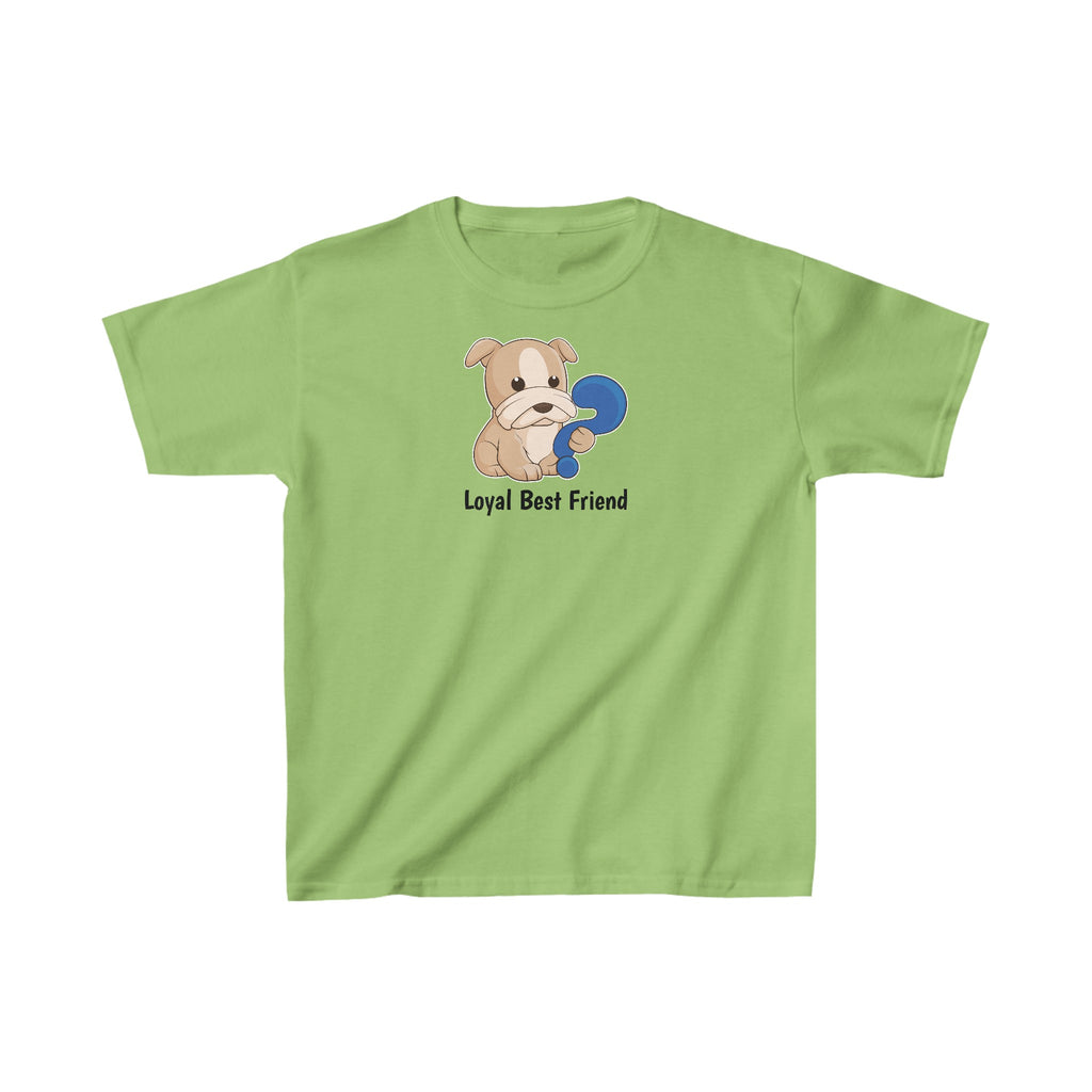 A short-sleeve lime green shirt with a picture of a dog that says Loyal Best Friend.