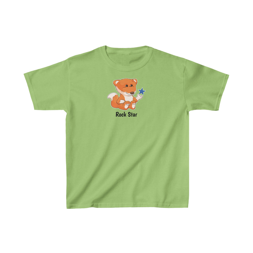 A short-sleeve lime green shirt with a picture of a fox that says Rock Star.