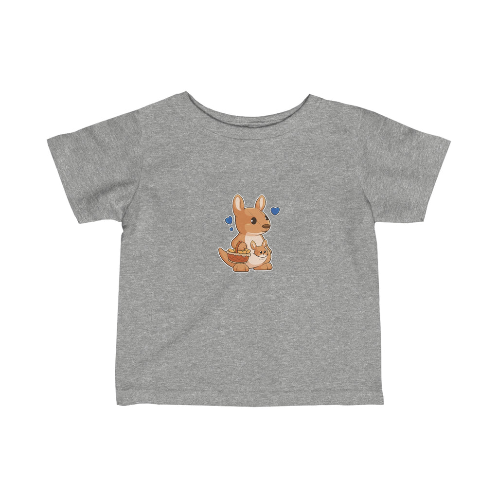 A short-sleeve heather grey shirt with a picture of a kangaroo.