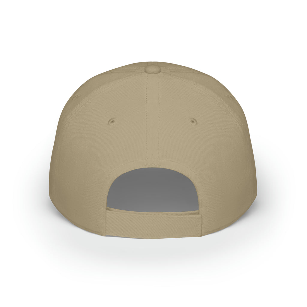 Back-view of a khaki baseball hat with a velcro strap.