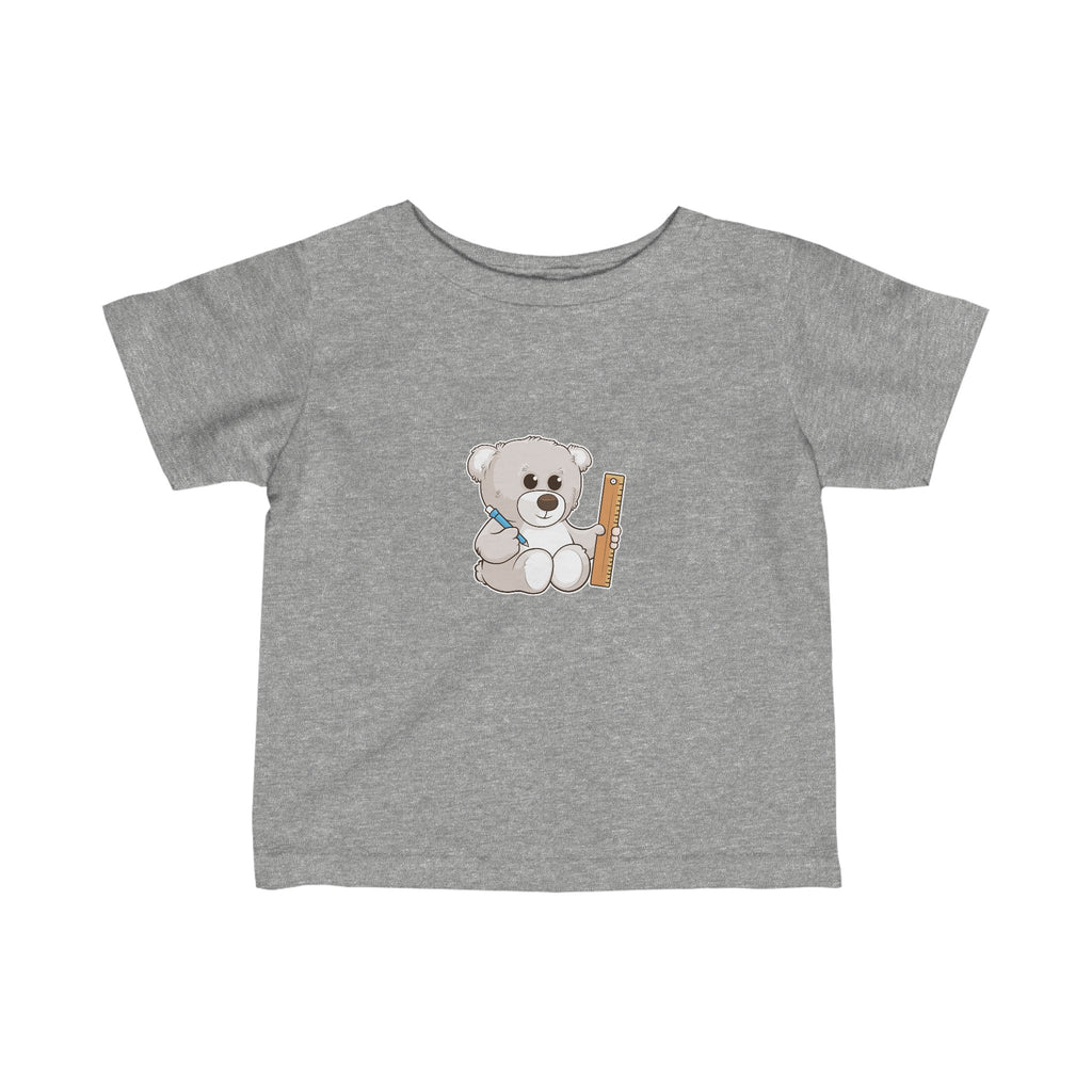 A short-sleeve heather grey shirt with a picture of a bear.