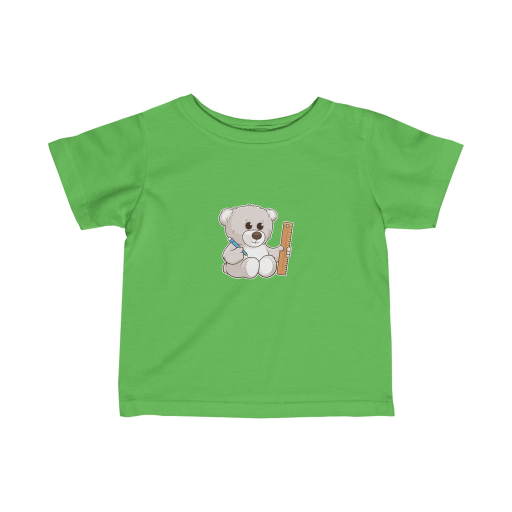 A short-sleeve green shirt with a picture of a bear.