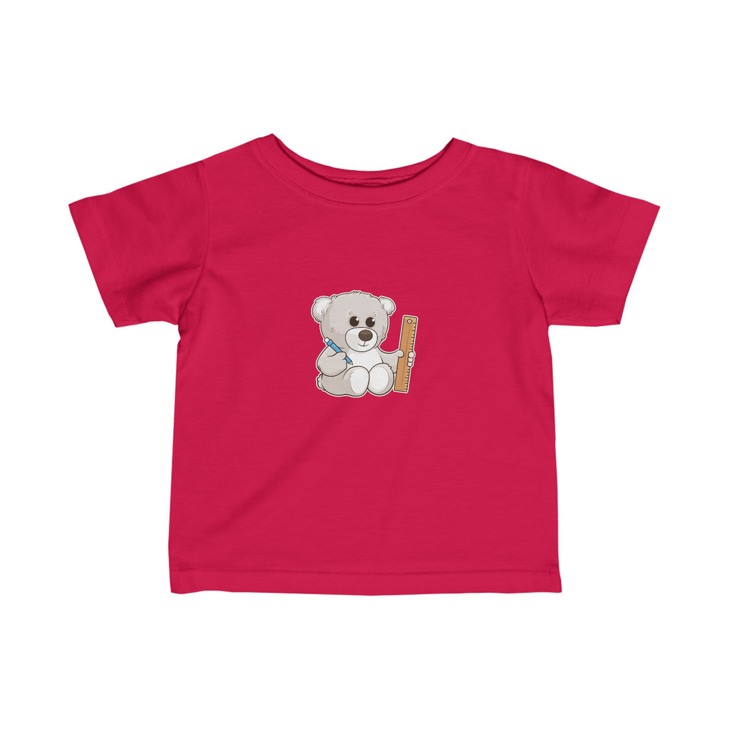A short-sleeve red shirt with a picture of a bear.