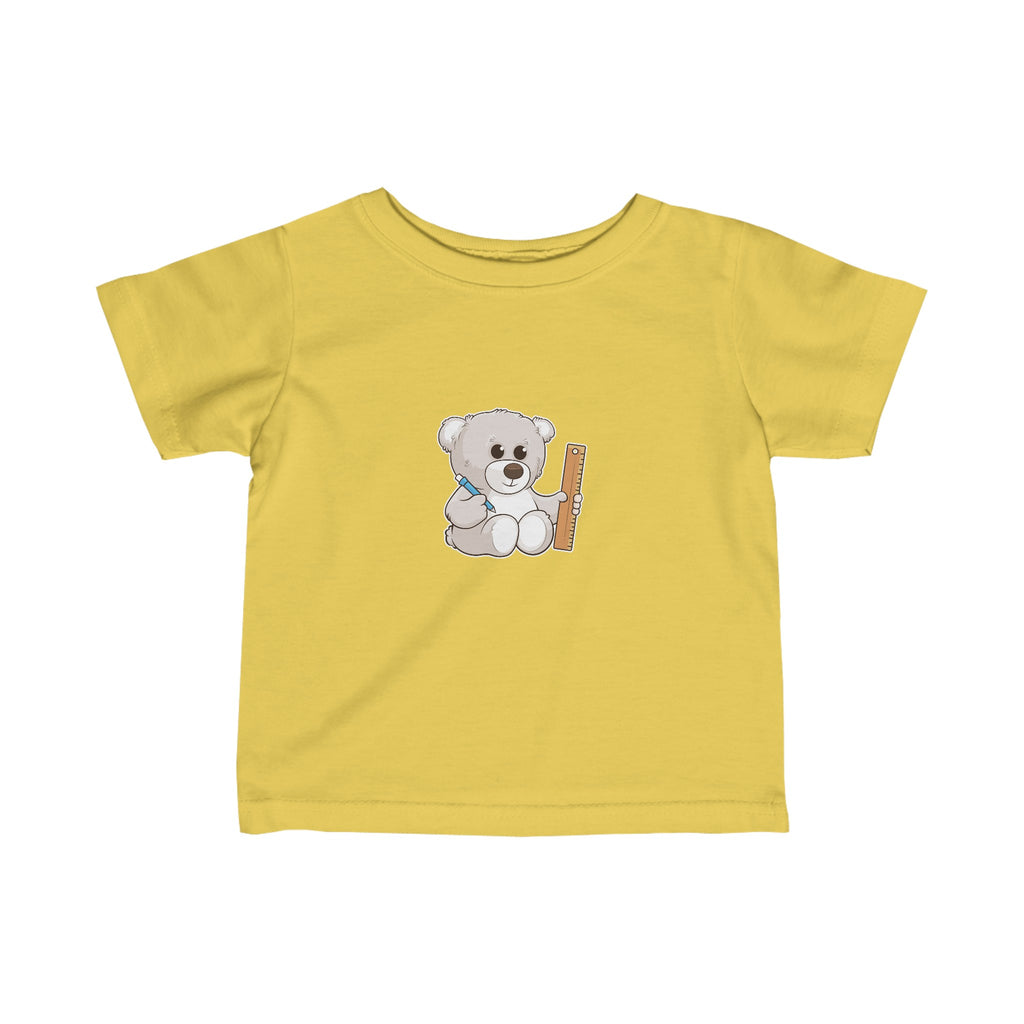A short-sleeve yellow shirt with a picture of a bear.
