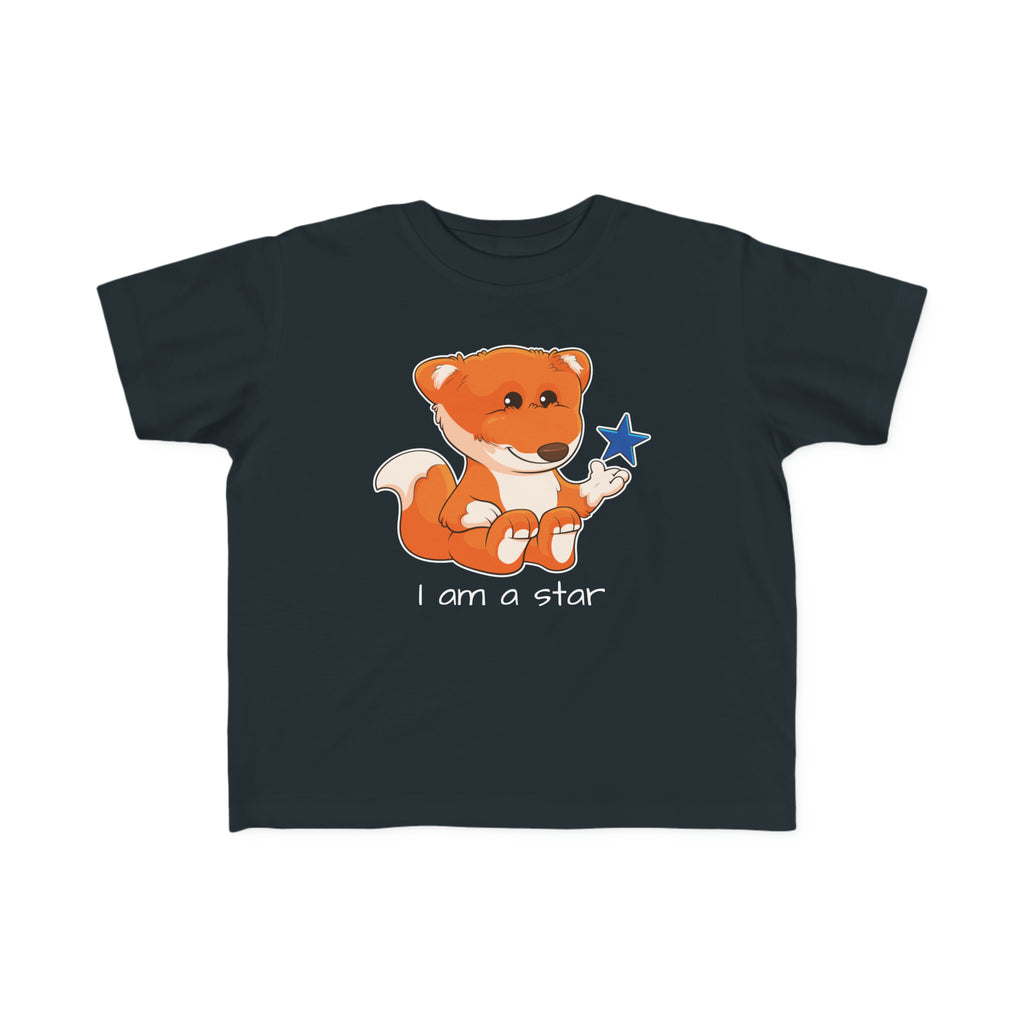 A short-sleeve black shirt with a picture of a fox that says I am a star.