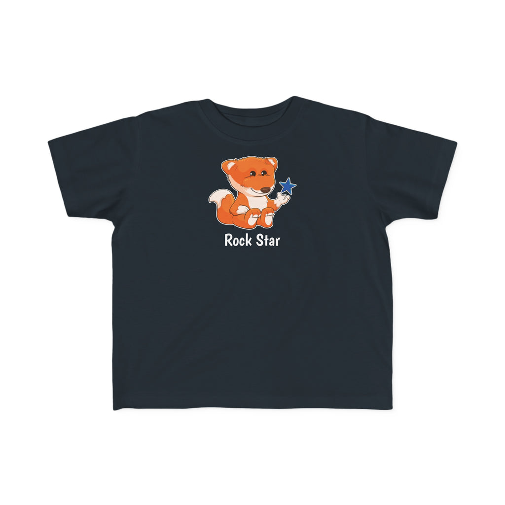 A short-sleeve black shirt with a picture of a fox that says Rock Star.