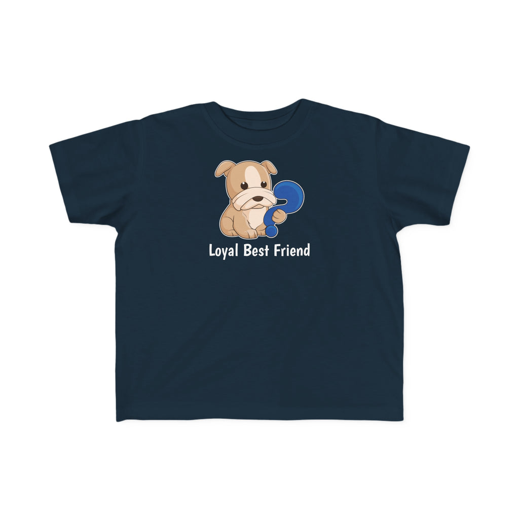 A short-sleeve navy blue shirt with a picture of a dog that says Loyal Best Friend.