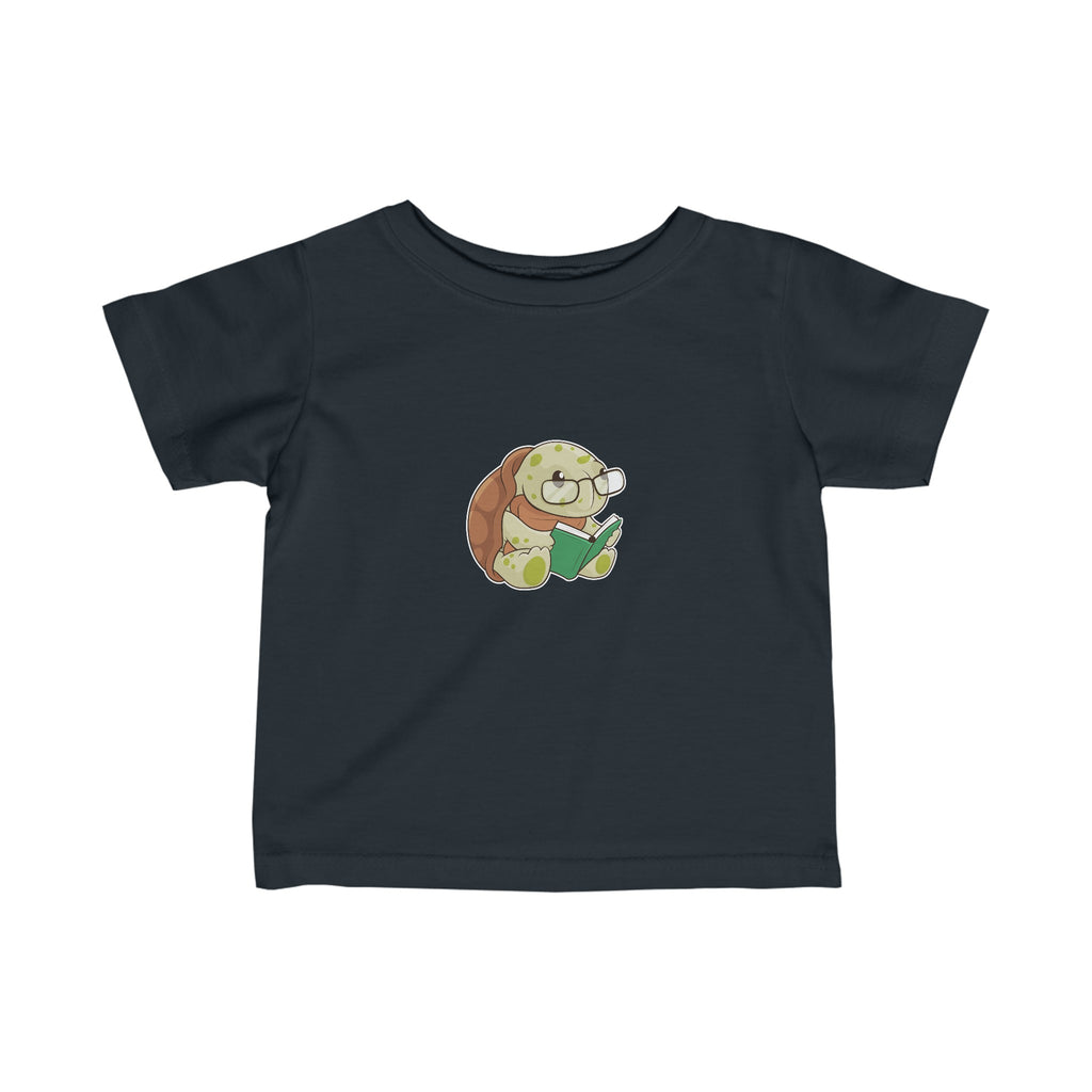 A short-sleeve black shirt with a picture of a turtle.