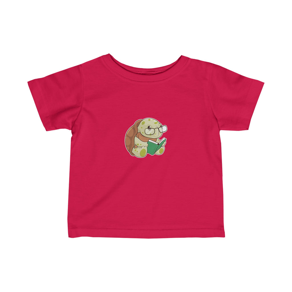 A short-sleeve red shirt with a picture of a turtle.