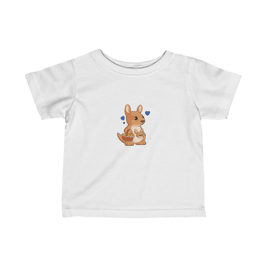 A short-sleeve white shirt with a picture of a kangaroo.