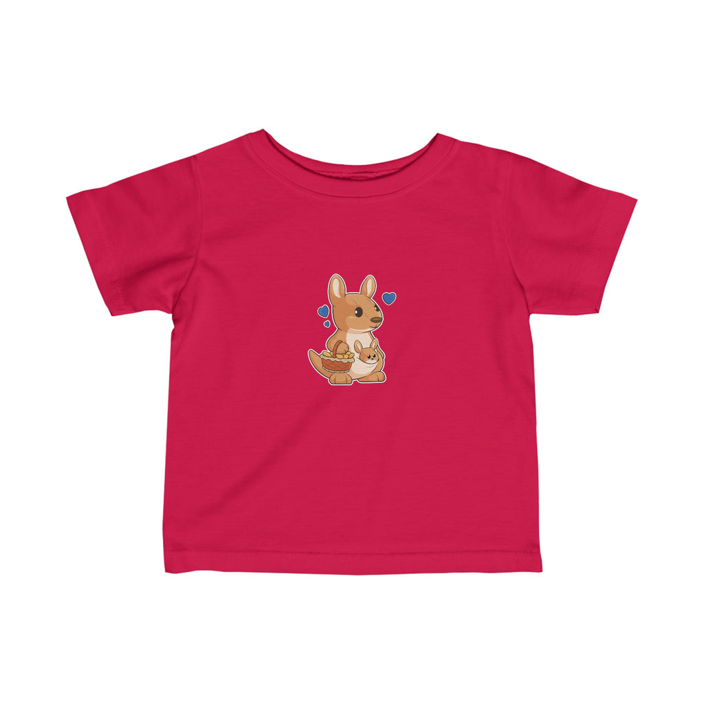 A short-sleeve red shirt with a picture of a kangaroo.