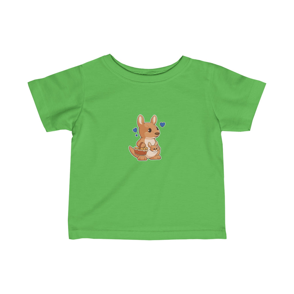 A short-sleeve green shirt with a picture of a kangaroo.