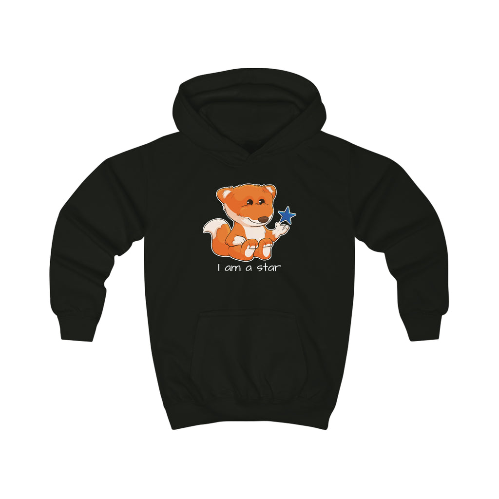 A black hoodie with a picture of a fox that says I am a star.