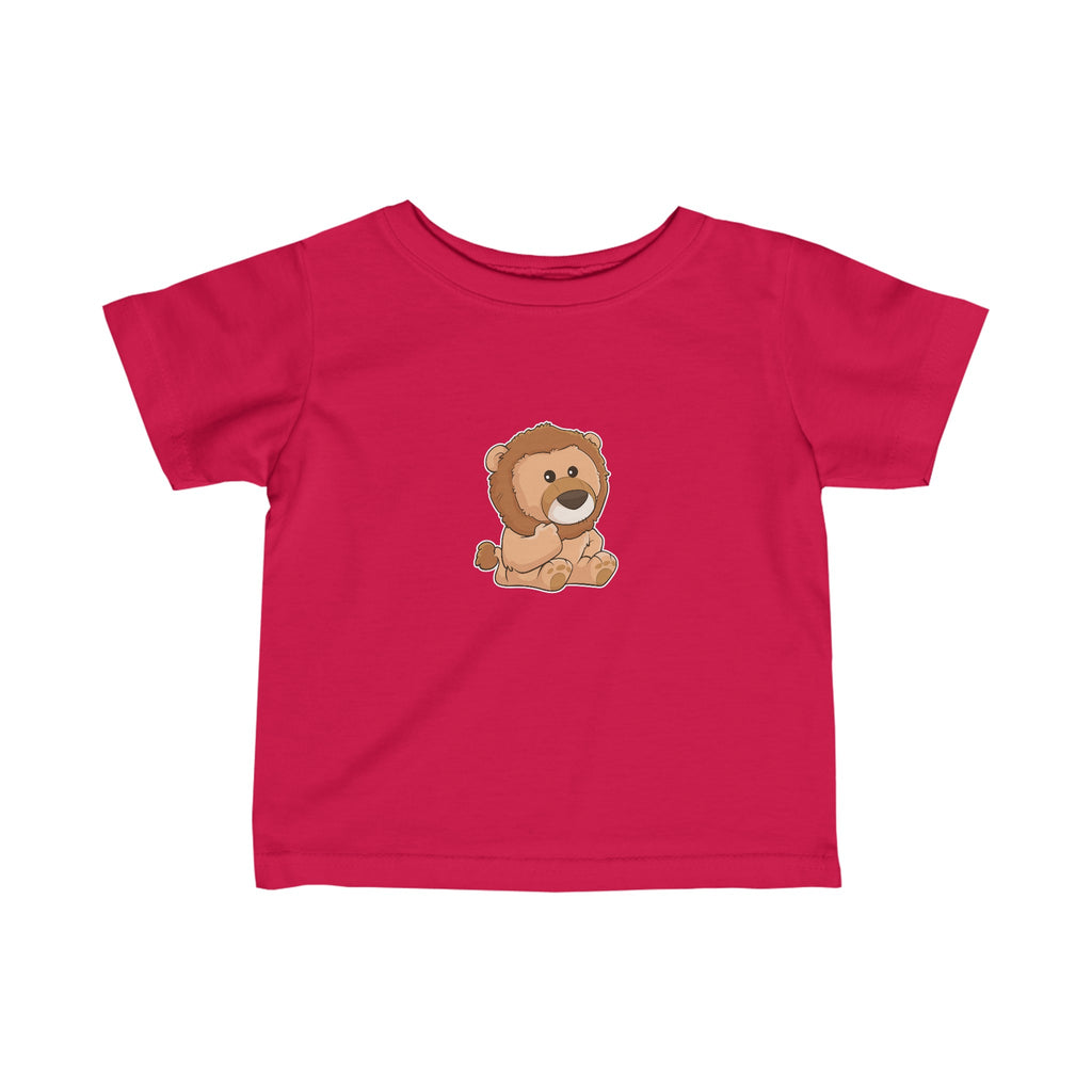 A short-sleeve red shirt with a picture of a lion.