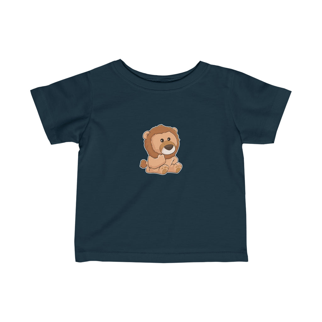 A short-sleeve navy blue shirt with a picture of a lion.