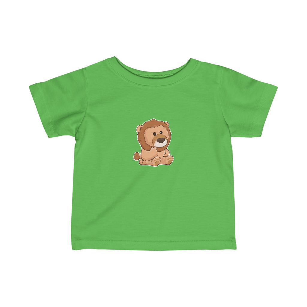 A short-sleeve green shirt with a picture of a lion.