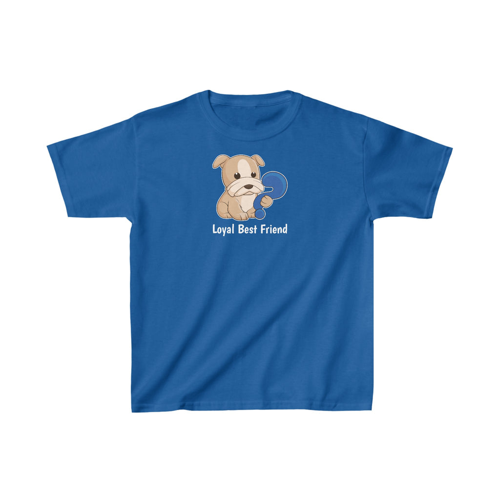 A short-sleeve royal blue shirt with a picture of a dog that says Loyal Best Friend.