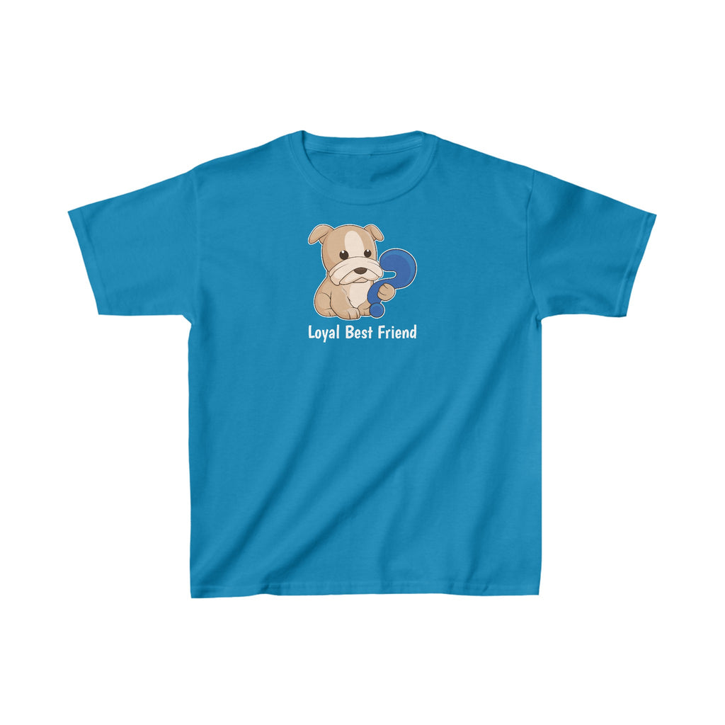 A short-sleeve sapphire blue shirt with a picture of a dog that says Loyal Best Friend.