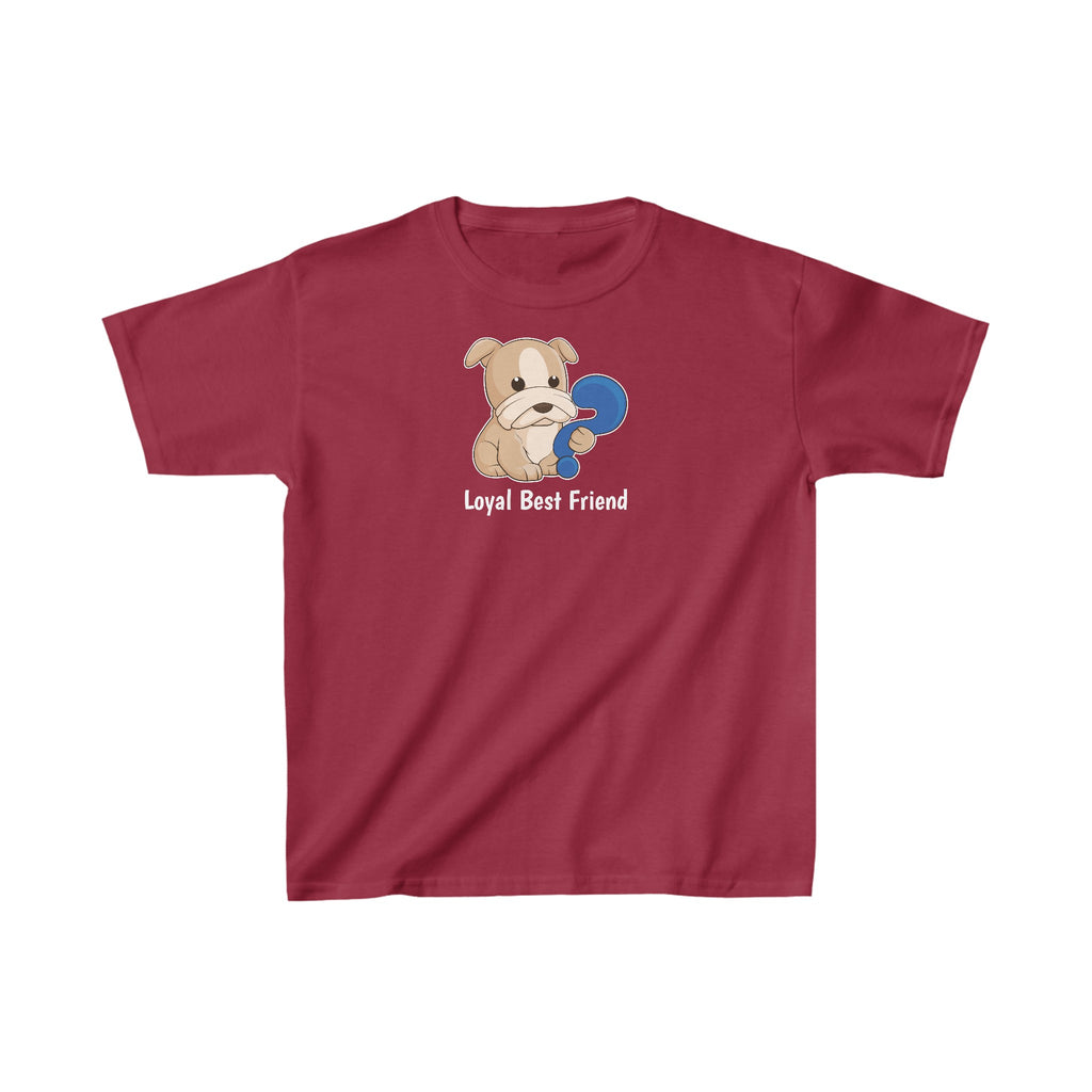 A short-sleeve cardinal red shirt with a picture of a dog that says Loyal Best Friend.