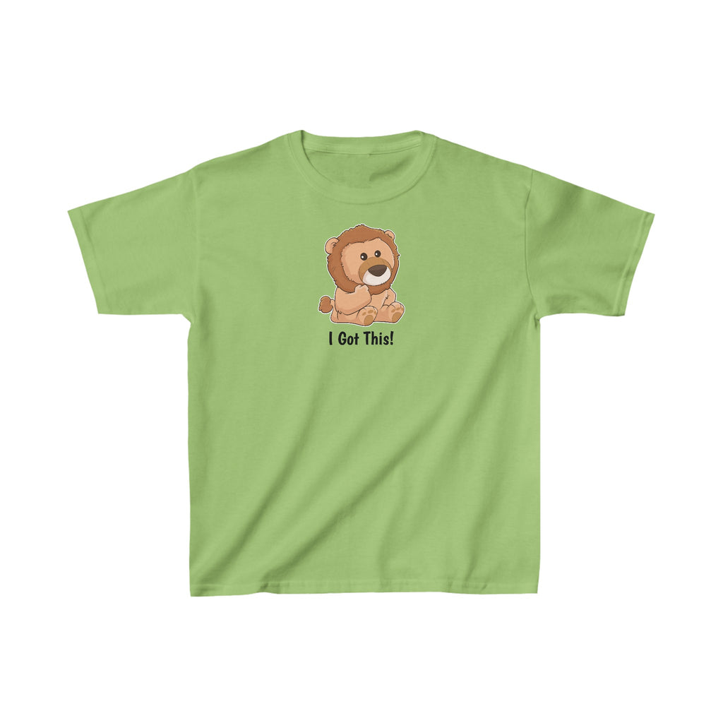 A short-sleeve lime green shirt with a picture of a lion that says I Got This.