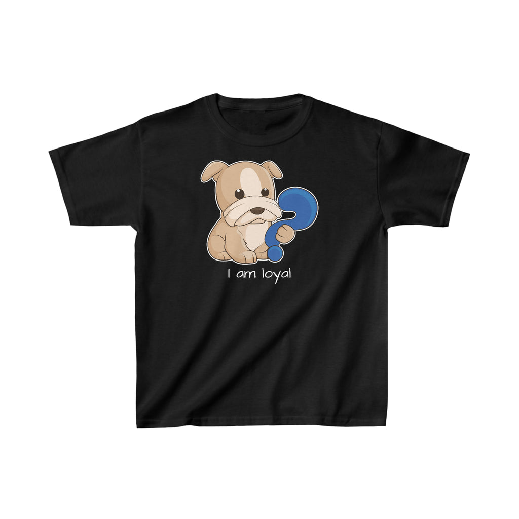 A short-sleeve black shirt with a picture of a dog that says I am loyal.