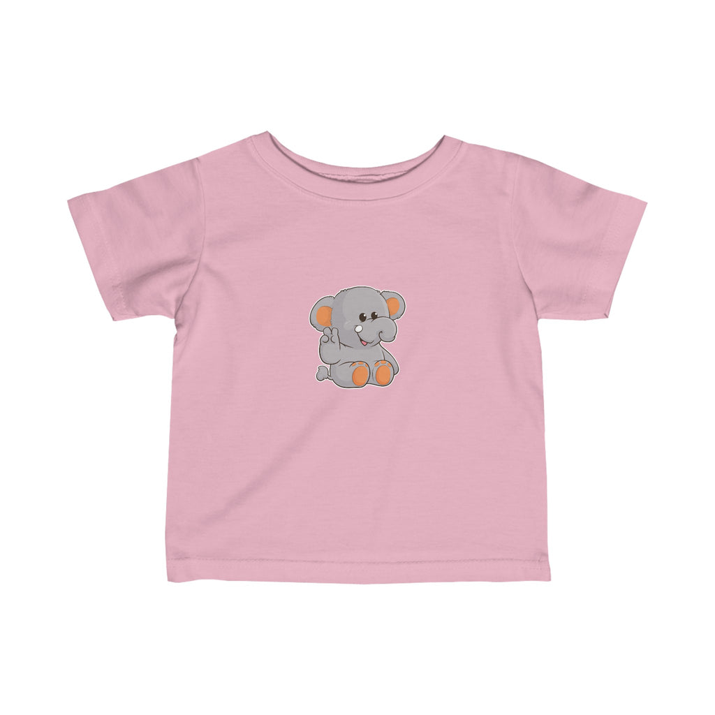 A short-sleeve light pink shirt with a picture of an elephant.