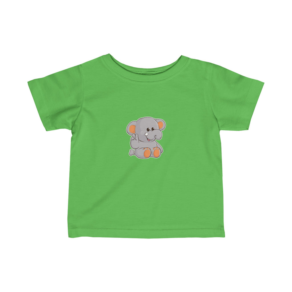 A short-sleeve green shirt with a picture of an elephant.