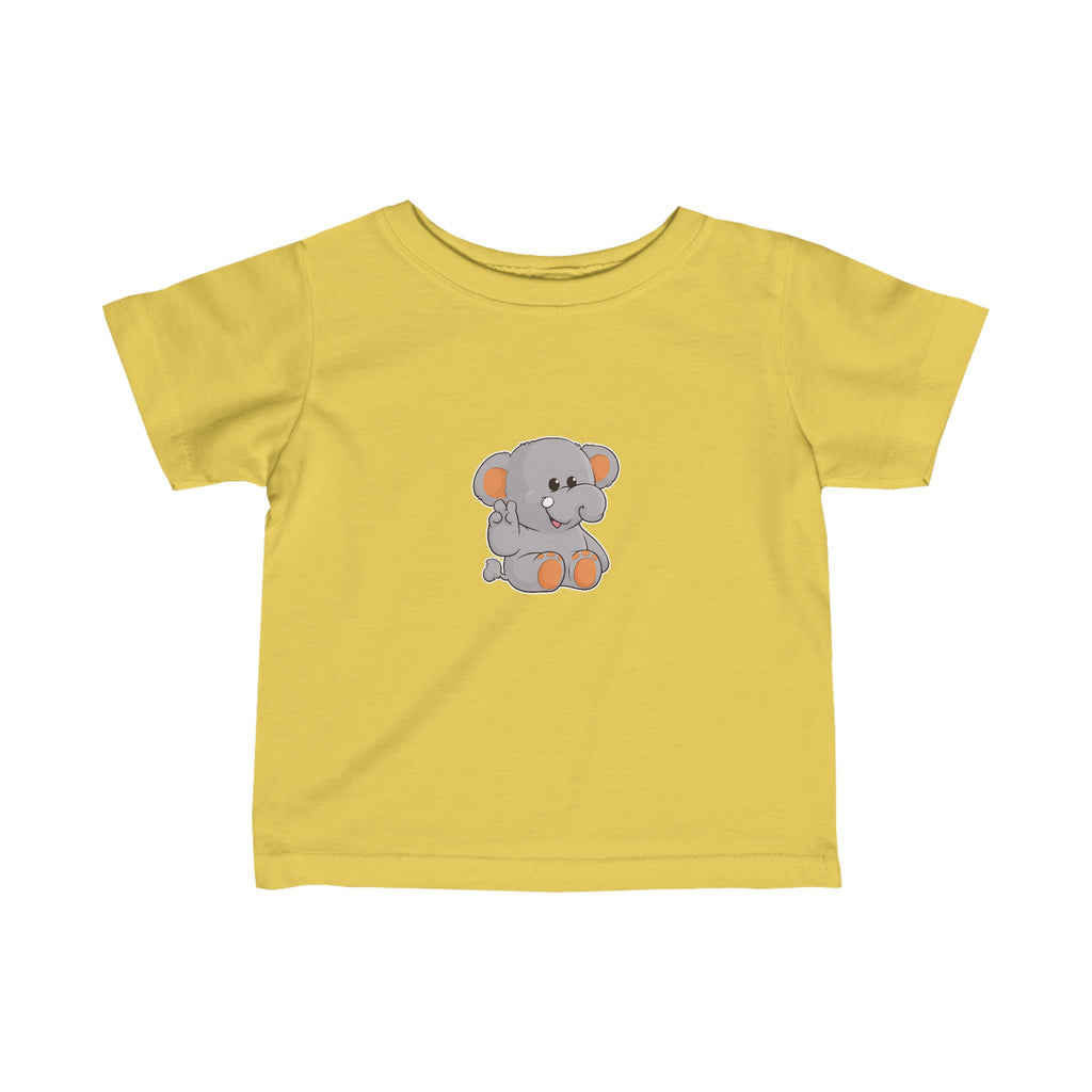 A short-sleeve yellow shirt with a picture of an elephant.
