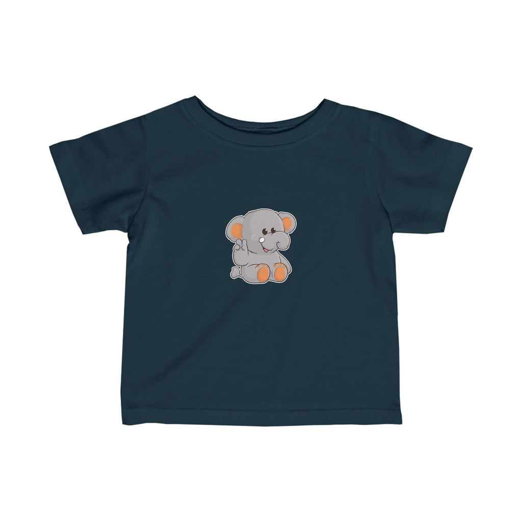 A short-sleeve navy blue shirt with a picture of an elephant.