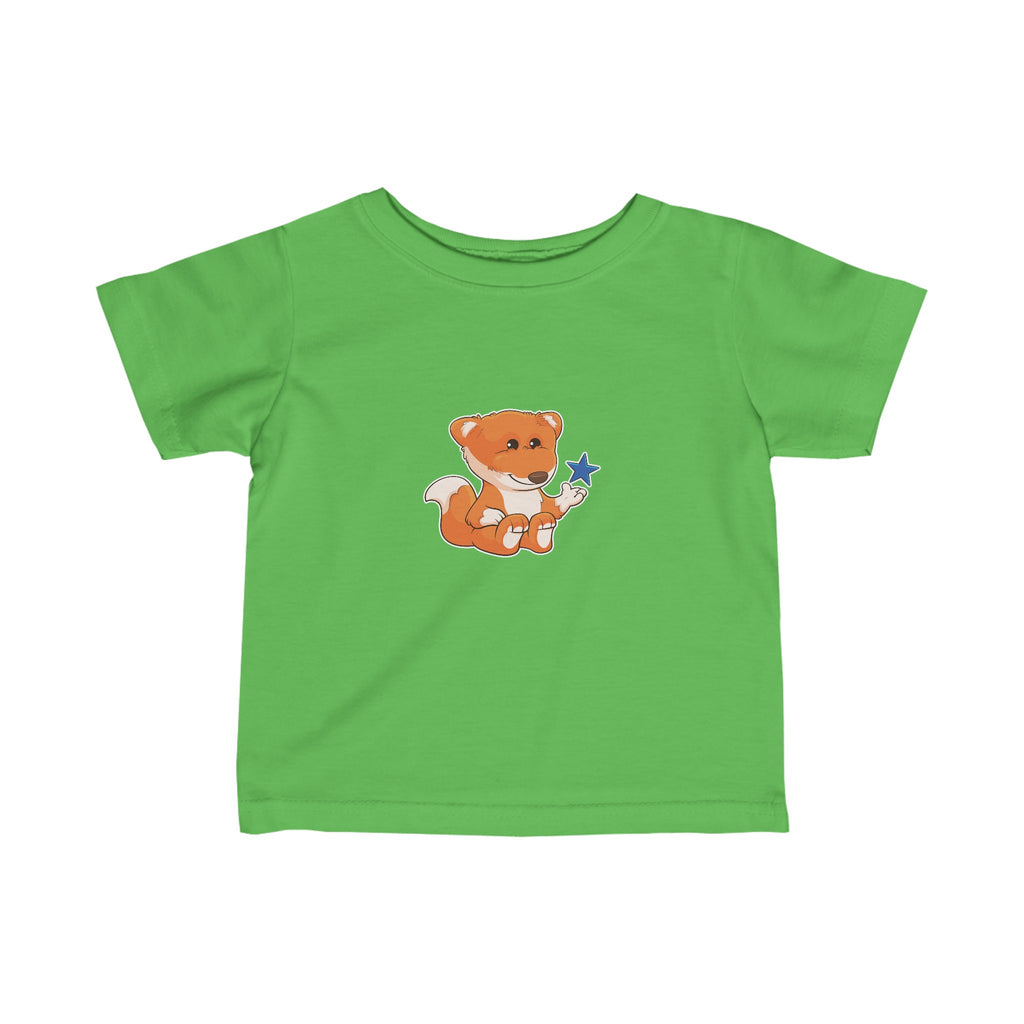 A short-sleeve green shirt with a picture of a fox.