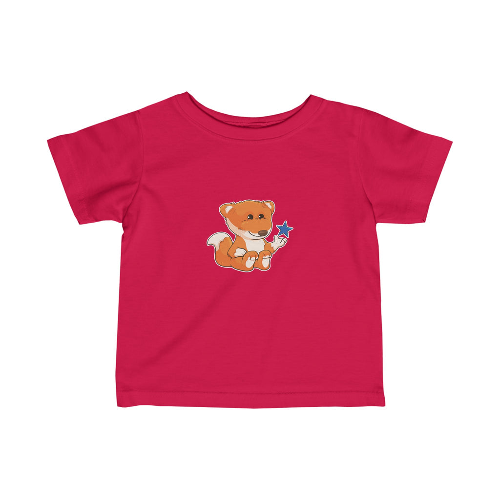A short-sleeve red shirt with a picture of a fox.