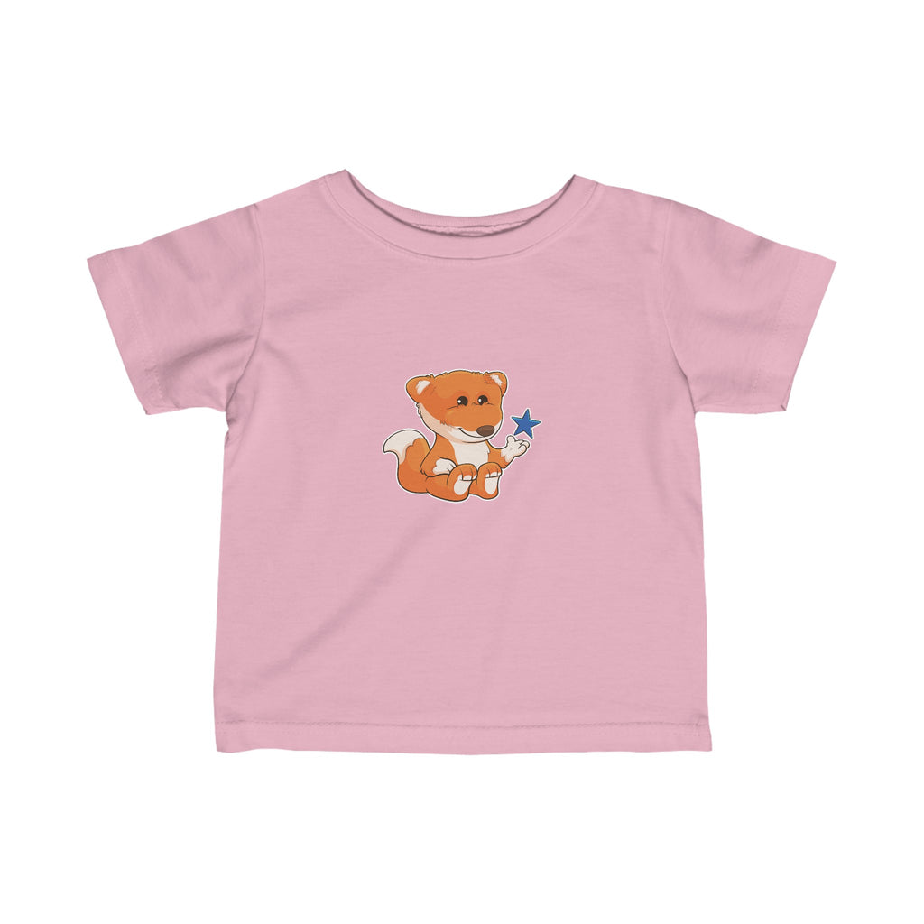 A short-sleeve light pink shirt with a picture of a fox.