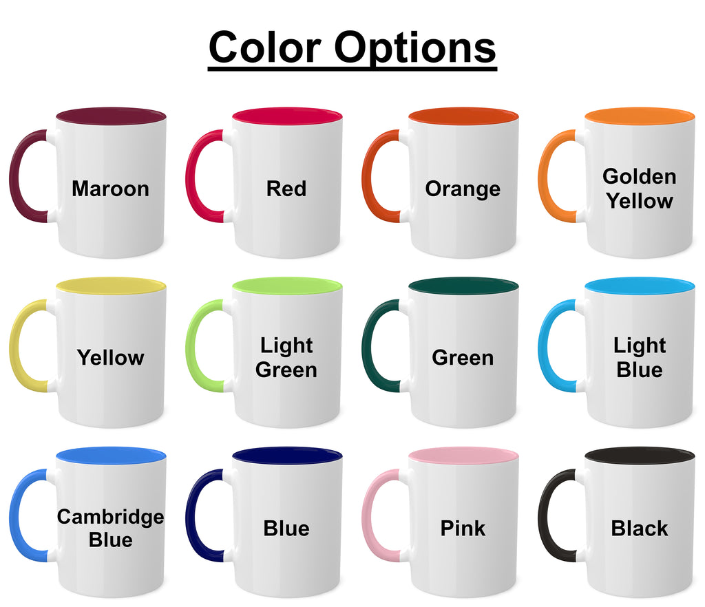 A display of 12 mugs, showing all of the accent color options.